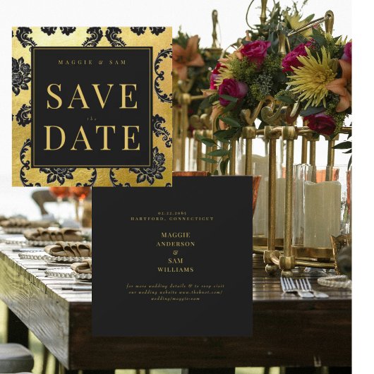 Regal Black & Damask Wedding Save the Date セーブザデート