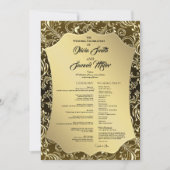 Regal Black Gold Damask Wedding Program 招待状 (正面)