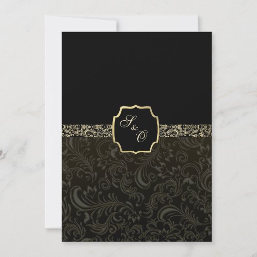 Regal Black Gold Damask Wedding Program 招待状 (裏面)