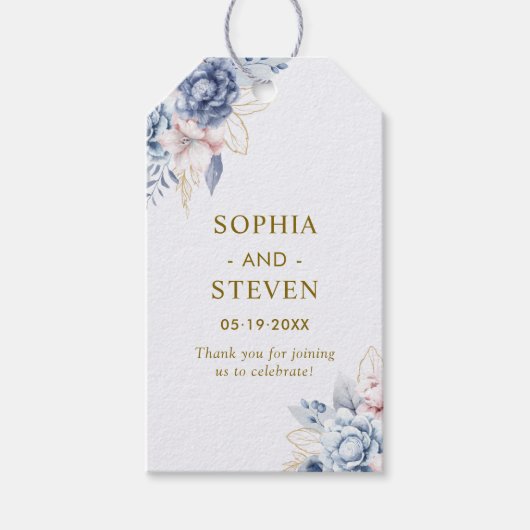 Regal Blue & White Wedding Invitation with Gold  ギフトタグ (正面)