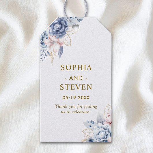Regal Blue & White Wedding Invitation with Gold  ギフトタグ