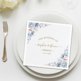 Regal Blue & White Wedding Invitation with Gold  スタンダードカクテルナプキン