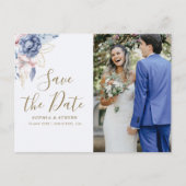 Regal Blue & White Wedding with Gold Accents ポストカード (正面)