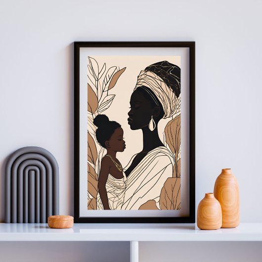 Regal Bond – Mother and Daughter Line Art ポスター