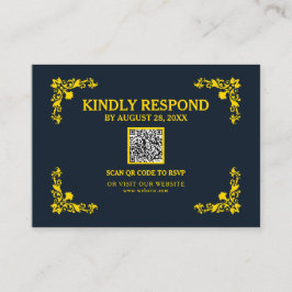 Regal Contrast Midnight Blue & Gold QR RSVP Card エンクロージャーカード