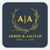 Regal Contrast Midnight Blue & Gold Wedding スクエアシール (正面)