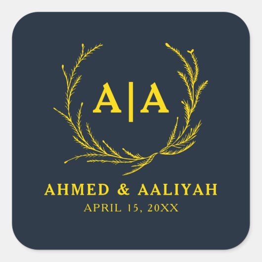 Regal Contrast Midnight Blue & Gold Wedding スクエアシール (正面)