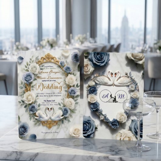 Regal Crest Silhouette Swans Traditional Wedding 招待状