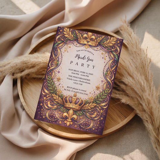 Regal Crown Fleur-de-Lis Mardi Gras 招待状
