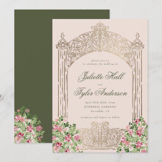 Regal Doors Elegant Faux Foil Wedding 招待状 (正面/裏面)