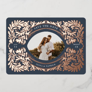 Regal Embellised Save The Date Photo Frame Navy 箔招待状