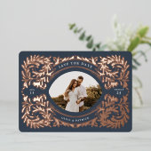 Regal Embellised Save The Date Photo Frame Navy 箔招待状 (立ち正面)