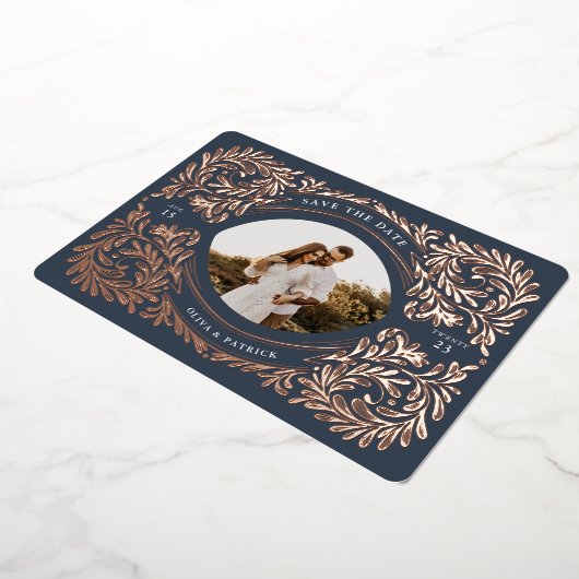 Regal Embellised Save The Date Photo Frame Navy 箔招待状 (回転した状態)