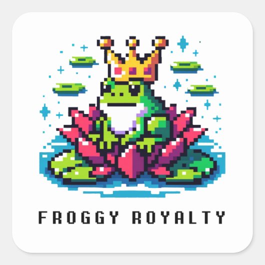 Regal Froggy – 王冠を持つピクセルカエル スクエアシール (正面)