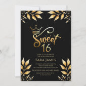 Regal Gold & Obsidian Sweet 16 Birthday Invitation 招待状 (正面)
