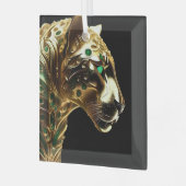 Regal Grace:金ゴールド・ジャガーがエメラルドで飾られた ガラスオーナメント (正面左)