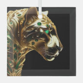 Regal Grace:金ゴールド・ジャガーがエメラルドで飾られた ガラスオーナメント (正面)
