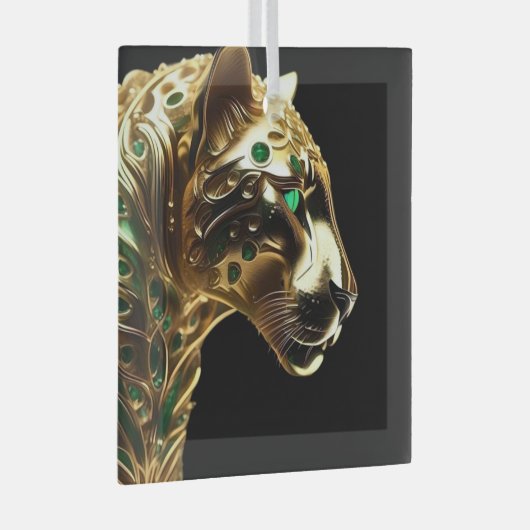 Regal Grace:金ゴールド・ジャガーがエメラルドで飾られた ガラスオーナメント (正面右)