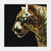 Regal Grace:金ゴールド・ジャガーがエメラルドで飾られた ガラスオーナメント (裏面)
