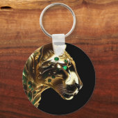 Regal Grace:金ゴールド・ジャガーがエメラルドで飾られた キーホルダー (正面)