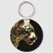 Regal Grace:金ゴールド・ジャガーがエメラルドで飾られた キーホルダー (裏面)