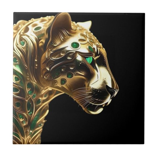 Regal Grace:金ゴールド・ジャガーがエメラルドで飾られた タイル (正面)