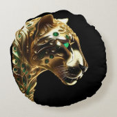 Regal Grace:金ゴールド・ジャガーがエメラルドで飾られた ラウンドクッション (裏面)