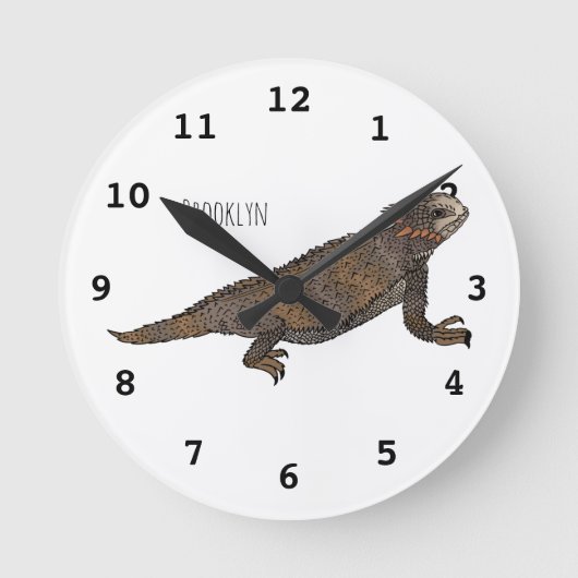 Regal horned lizard cartoon illustration ラウンド壁時計 (正面)