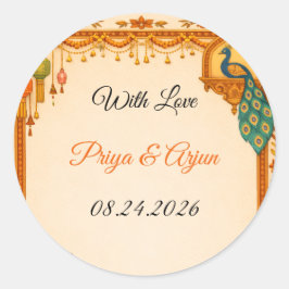 Regal Indian Wedding Peacock Favor Stickers | Saff ラウンドシール