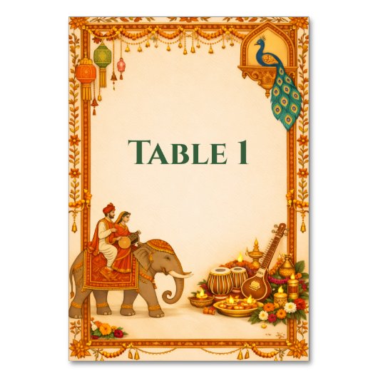 Regal Indian Wedding Table Number Card | Gold テーブルナンバー (正面)