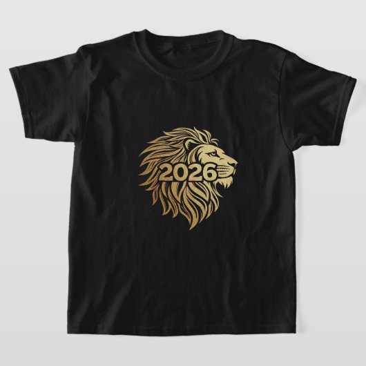 Regal Lion Head Emblem with 2026 and Gold Foil  Tシャツ (レイダウン)