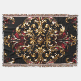 Regal Noir Pattern | ゴールドの装飾文様と深紅 スローブランケット