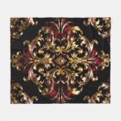 Regal Noir Pattern | Gold Scrollwork & Crimson フリースブランケット (正面(横))