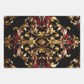 Regal Noir Pattern | Gold Scrollwork & Crimson ラッピングペーパーシート (正面2)