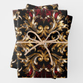 Regal Noir Pattern | Gold Scrollwork & Crimson ラッピングペーパーシート (インサイチュ)