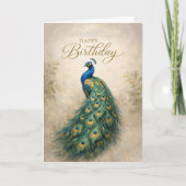 Regal Peacock Birthday Elegance カード (正面)
