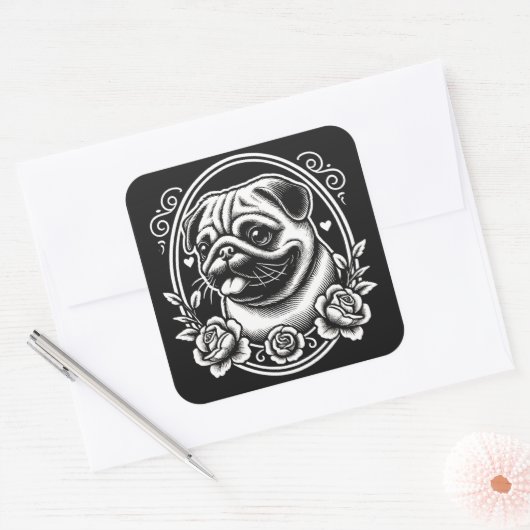 "Regal Pug Profile" スクエアシール (封筒)