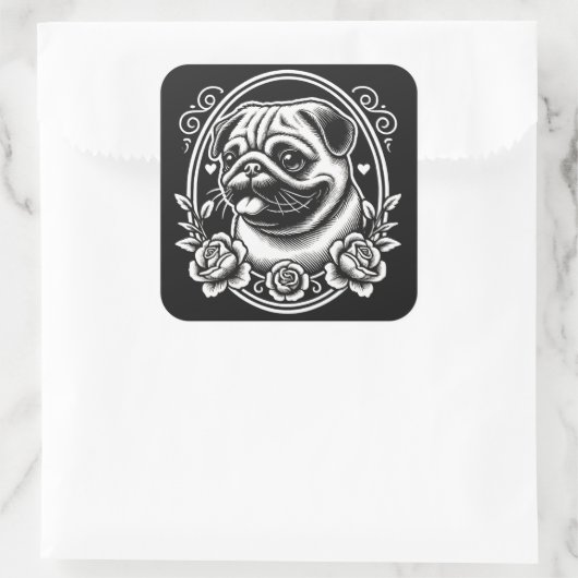 "Regal Pug Profile" スクエアシール (バッグ)