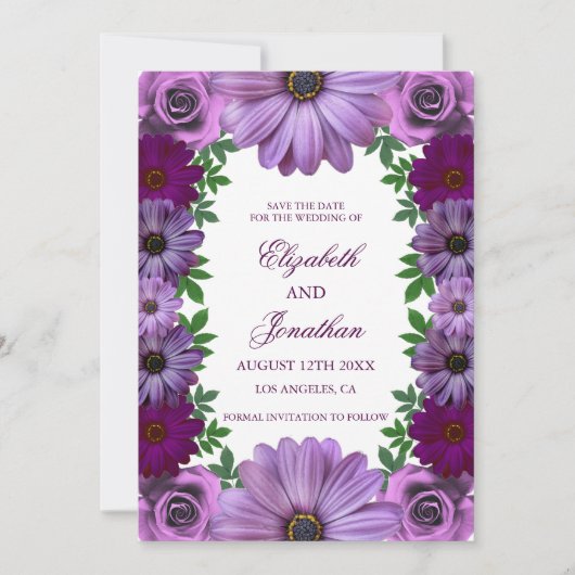 Regal Purple Floral Wedding セーブザデート (正面)