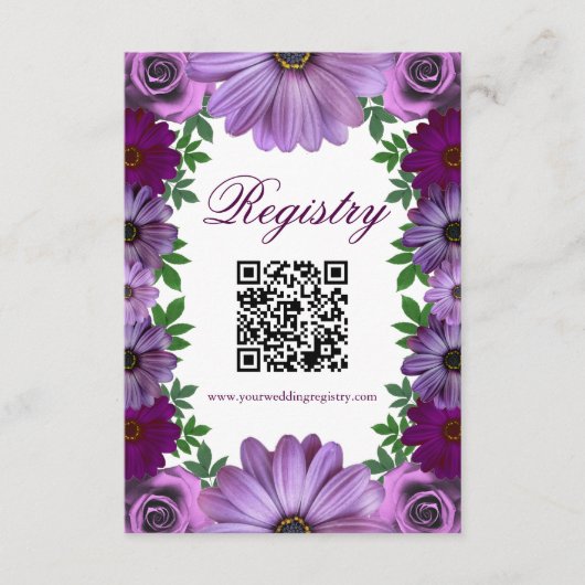 Regal Purple Floral Wedding Registry エンクロージャーカード (正面)