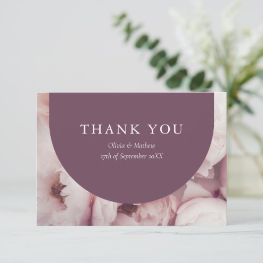 Regal Purple Peoniesエレガントバラメッセージ結婚の サンキューカード (スタンド正面)