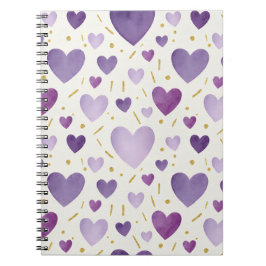 Regal Purple Watercolor Hearts ノートブック