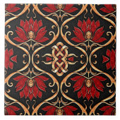 Regal Red Lotus & Golden Filigree Pattern タイル (正面)