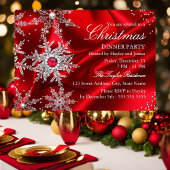 Regal Red Pearl Snowflake Christmas Dinner Party 招待状
