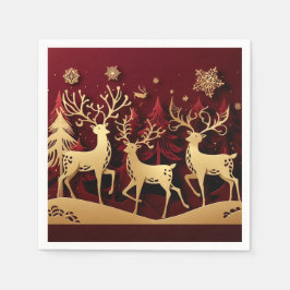 Regal Reindeer Ensemble – Paper-Cut Forest スタンダードカクテルナプキン