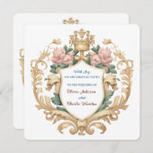 Regal Royal Crest Floral Wedding Elegant Romantic 招待状 (正面/裏面)