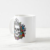 Regal Skull with Crown and Colorful Roses コーヒーマグカップ (正面左)