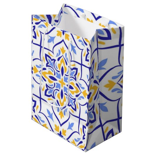 Regal Symphony Blue and Gold Luxury Mediterranean ミディアムペーパーバッグ (正面アングル)