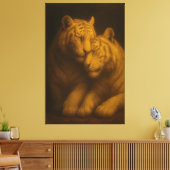 Regal White Tigers – Classic Fine Art Golden Portr キャンバスプリント (インサイチュ (リビング))