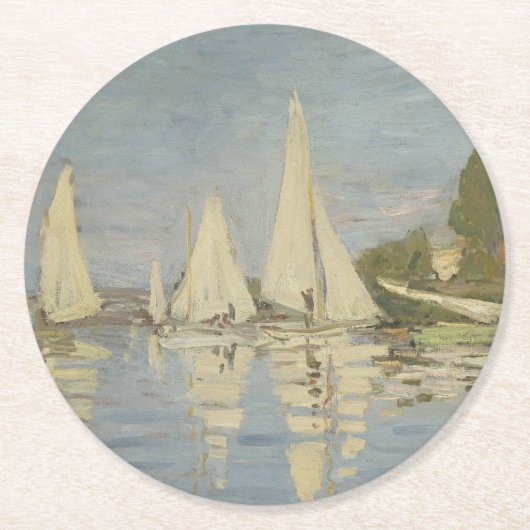 Regattas at Argenteuil, OIl Painting, Claude Monet ラウンドペーパーコースター (正面)